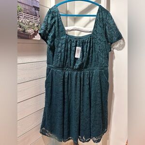 Torrid At the Knee Lace Puff Sleeve Dress with pockets